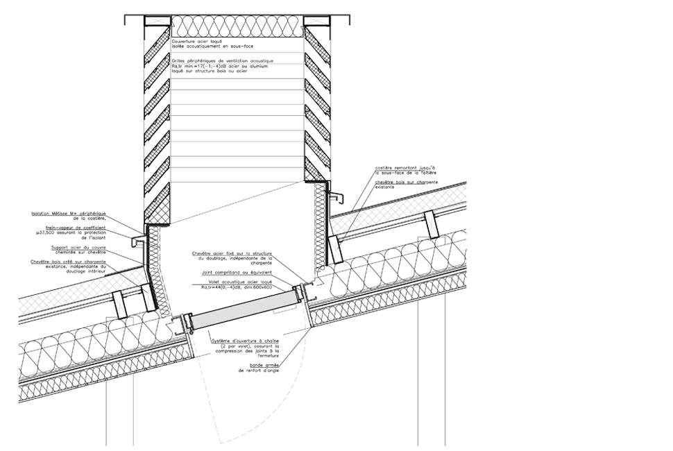 projet  Détail d'une cheminée de ventilation naturelle de la salle