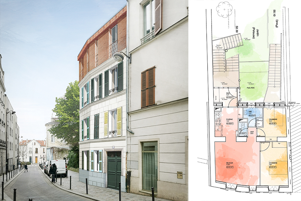 projet  Insertion du projet dans le paysage de la rue | plan du r+2